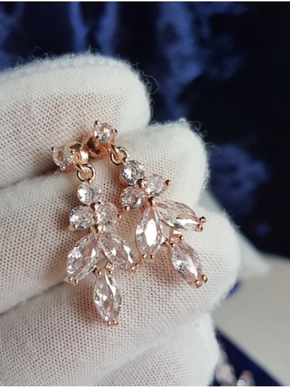 Swarovski Elements Rose Gold Marquis Teardrop Leaf Earrings NEW